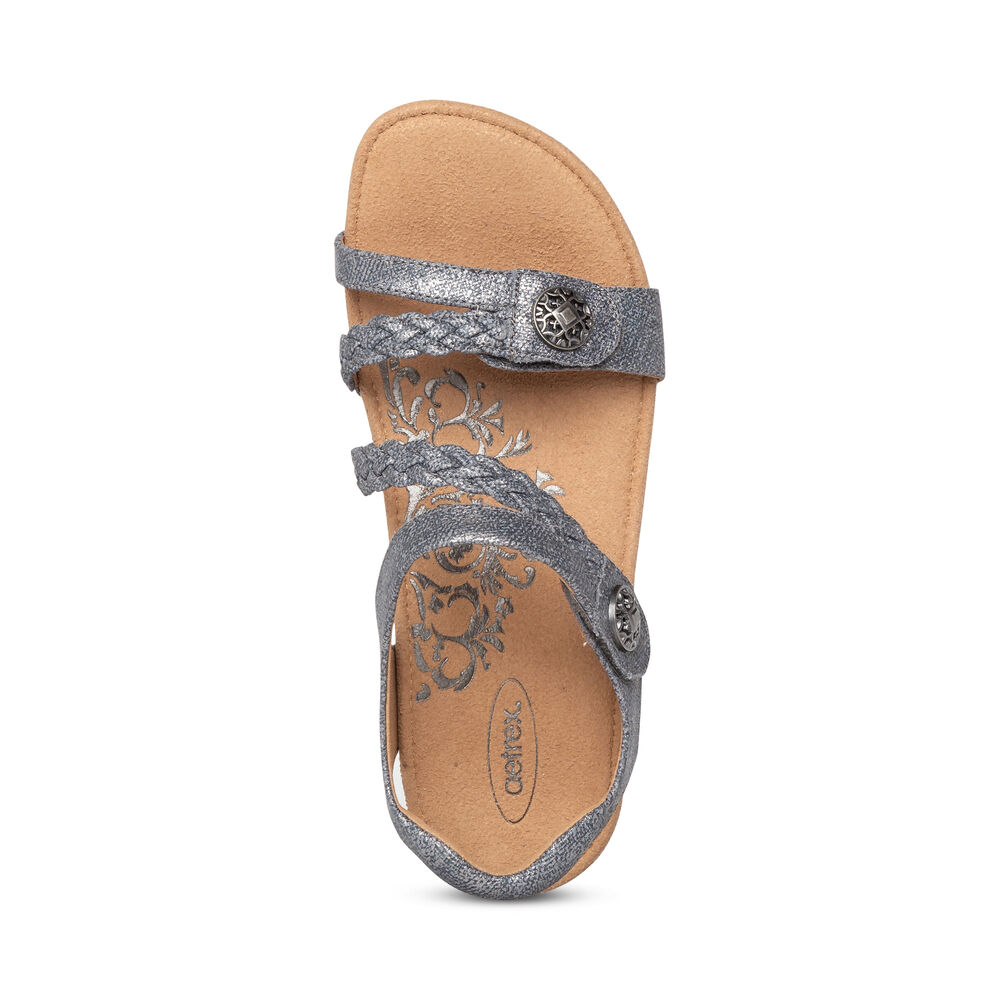 Aetrex Women's Jillian Braided Quarter Strap Sandals - Silver | USA 8SWD2HP